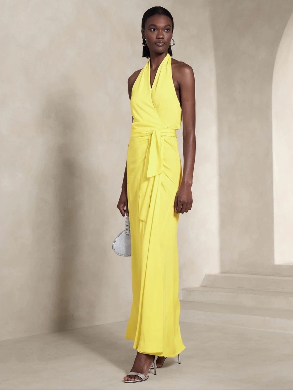 Banana Republic Halter Tie-Waist Maxi Dress in Yellow
